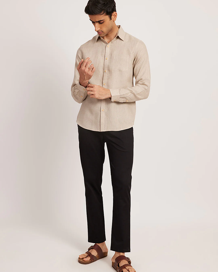 Latest Beige Colored Cotton Linen Shirt