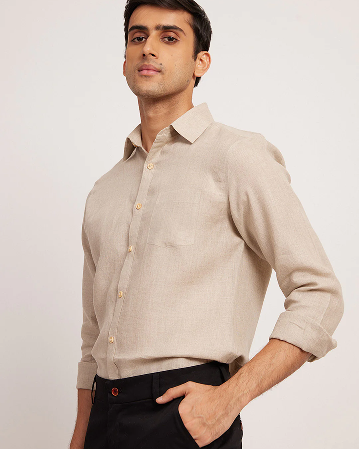 Latest Beige Colored Cotton Linen Shirt