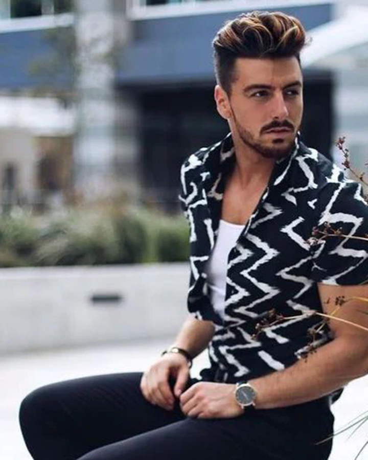 Black & White Cotton Half Sleeve Shirt