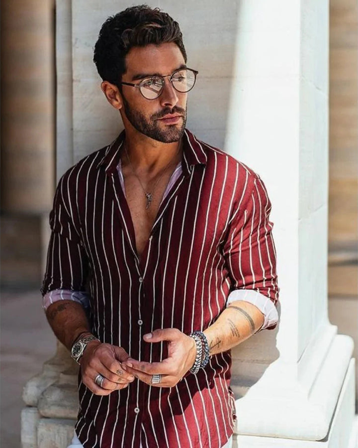 Rust Colored Cotton Striped Full Sleeve Shirt