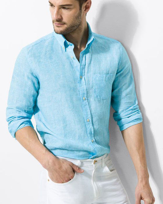 Sky Blue Colored Linen Shirt