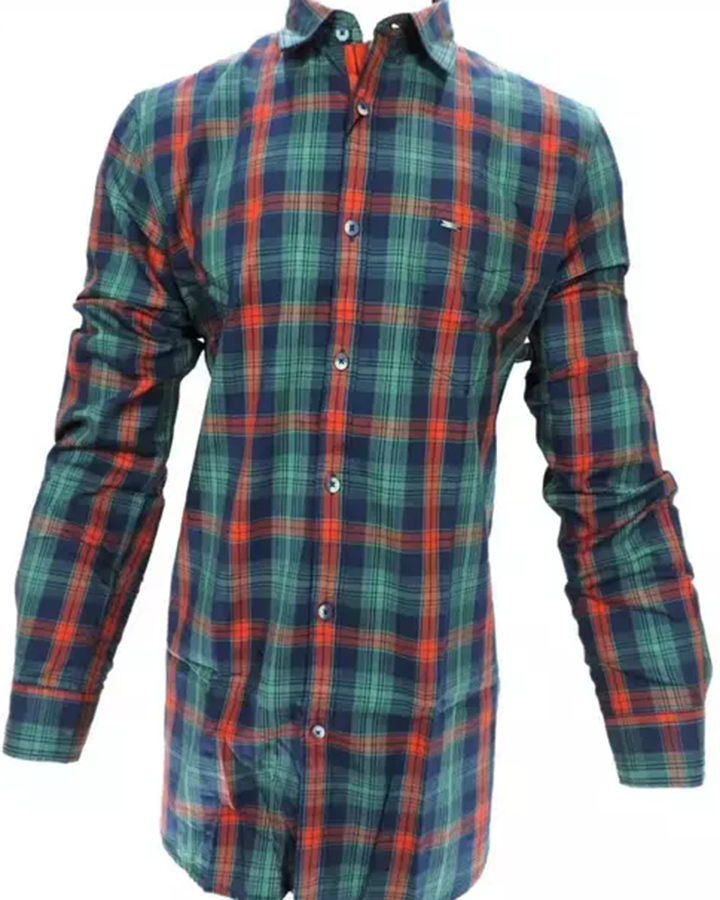 Dark Green Checks Print Cotton Shirt