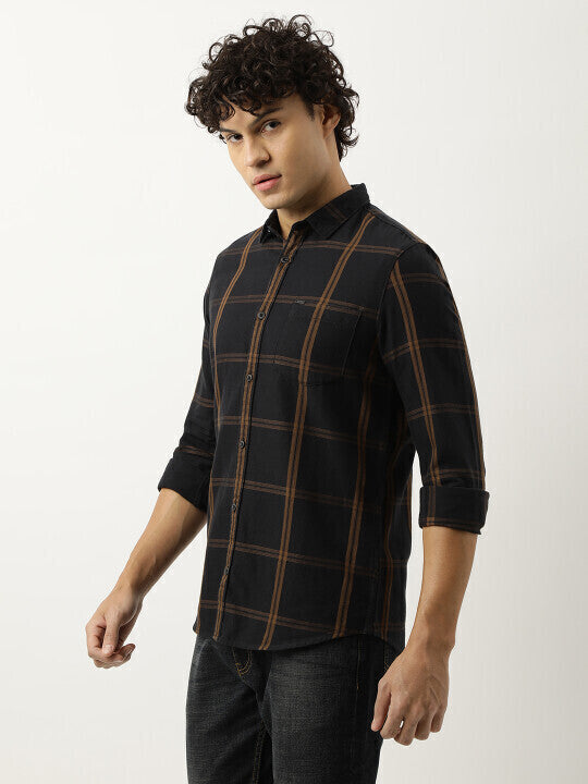 Men's Black Colored Cotton Checks Shirt