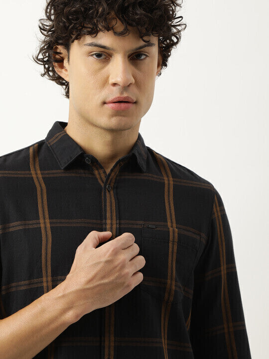 Men's Black Colored Cotton Checks Shirt