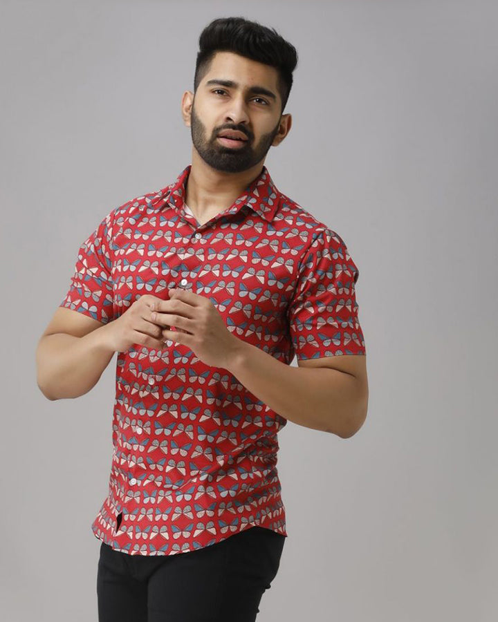 Red Colored Printed Cotton Shirt