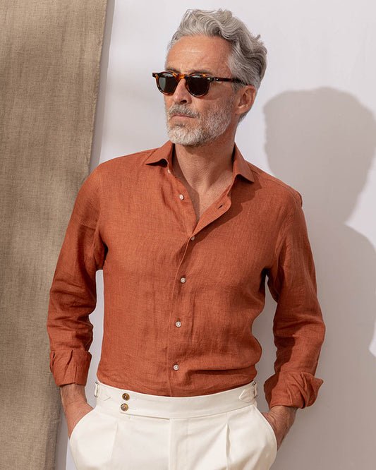 Teracotta Orange Colored Cotton Shirt