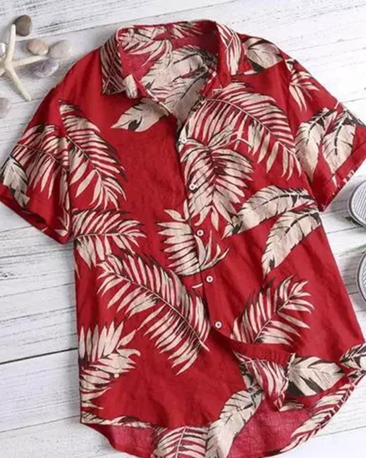 Red Colored Linen Half Sleeve Shirt