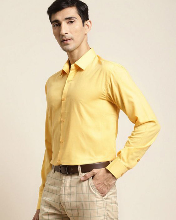 Formal Yellow Colored Solid Shirt