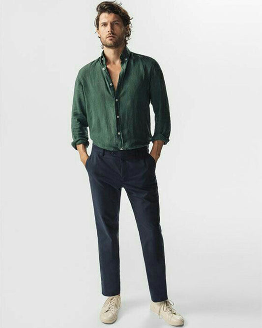 Regular Fit Green Colored Cotton Shirt