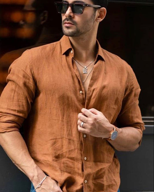 Pure Cotton Brown Colored Shirt