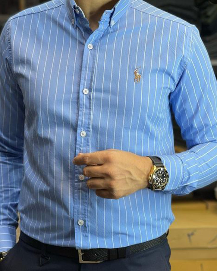 Formal Blue Colored Cotton Stripe Shirt