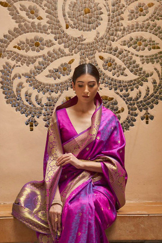 Buy Woven Kanjivaram Silk Classic Saree in Purple Online