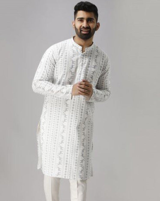 Ethnic White Colored Cotton Kurta