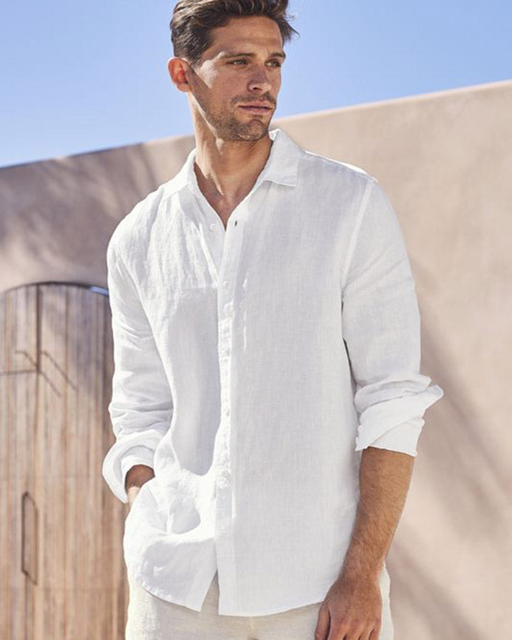 Regular White Colored Linen Shirt