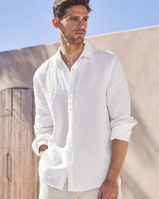 Regular White Colored Linen Shirt